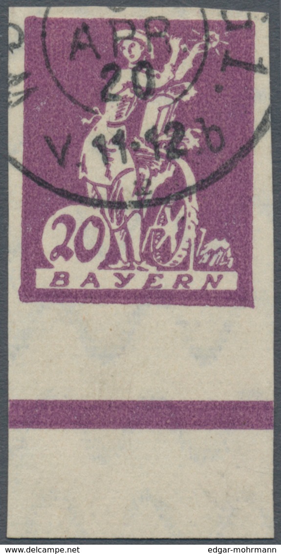 Bayern - Marken Und Briefe: 1920, Abschiedsausgabe 20 Pfg. Braunviolett, UNGEZÄHNTES Unterrandstück, - Other & Unclassified