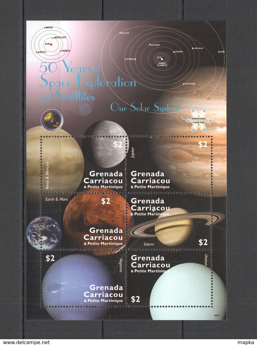 R863 2008 GRENADA CARRIACOU 50 YEARS OF SPACE EXPLORATION SOLAR SYSTEM 1KB MNH - Altri & Non Classificati