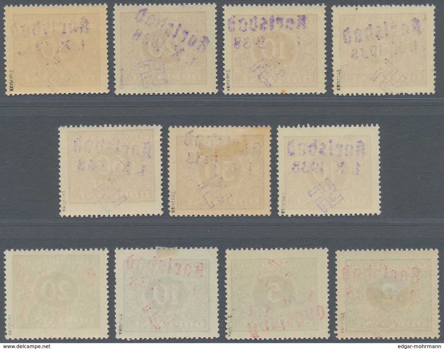 Sudetenland - Karlsbad: 1938, 5 H. - 20 Kc. Portomarken (1 Kc. Fehlt) Je Mit Handstempel In Type III - Sudetenland