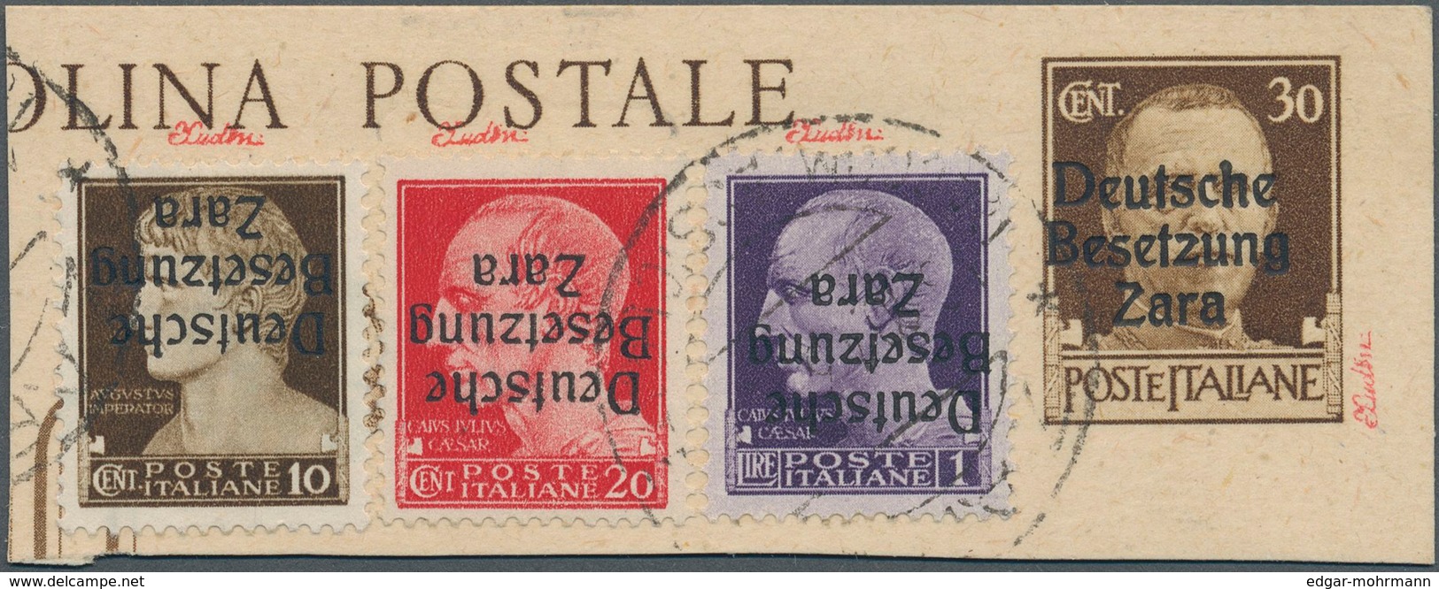 Dt. Besetzung II WK - Zara: 1943, 10 C Schwärzlichbraun, 20 C Rot Und 1 Lire Schwärzlichgrauviolett, - Besetzungen 1938-45