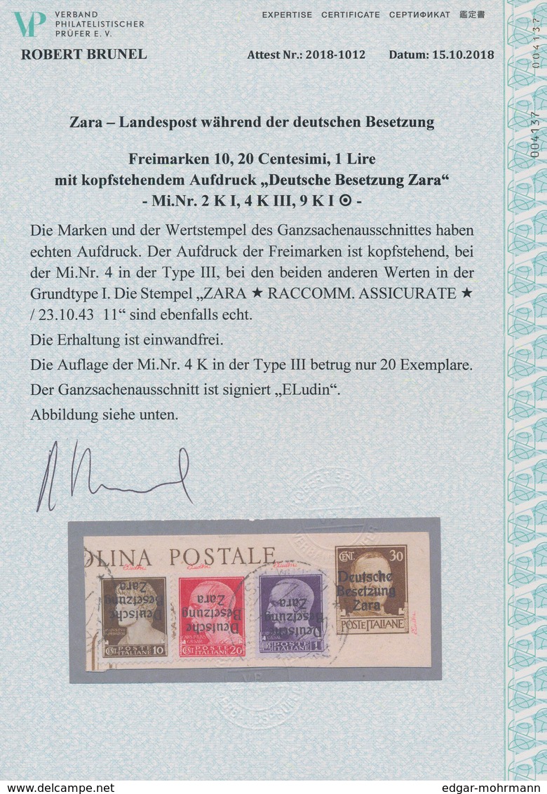 Dt. Besetzung II WK - Zara: 1943, 10 C Schwärzlichbraun, 20 C Rot Und 1 Lire Schwärzlichgrauviolett, - Besetzungen 1938-45