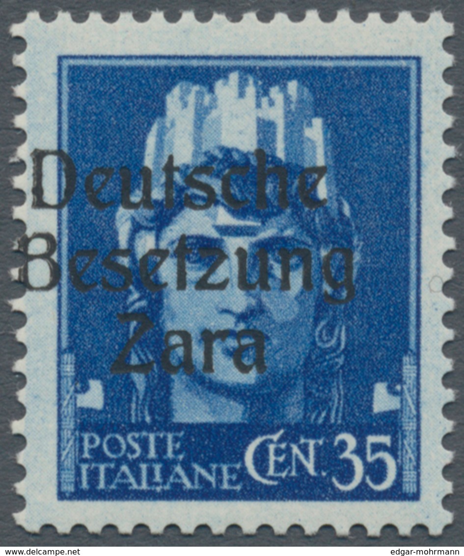 Dt. Besetzung II WK - Zara: 1943, 35 C Schwärzlichkobalt, Aufdruck Type I, Mit KOPFSTEHENDEM Wasserz - Besetzungen 1938-45