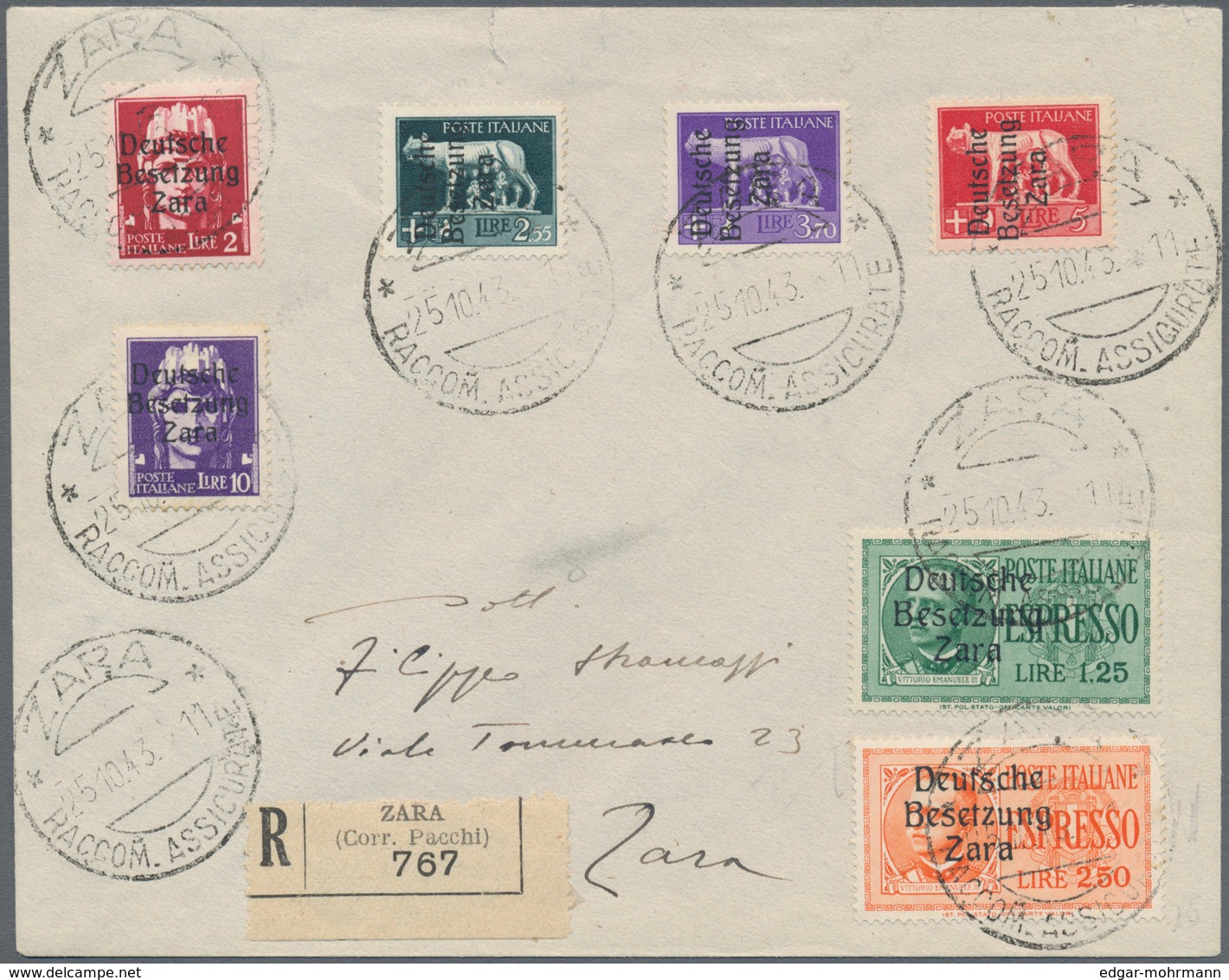 Dt. Besetzung II WK - Zara: 1943, 2 Lire, 2,55 Lire, 3,70 Lire, 5 Lire Und 10 Lire Freimarken, Davon - Besetzungen 1938-45