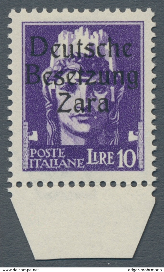 Dt. Besetzung II WK - Zara: 1943; 10 Lire Dunkelbläulichviolett Postfrisch Mit Unterrand In Tadellos - Besetzungen 1938-45