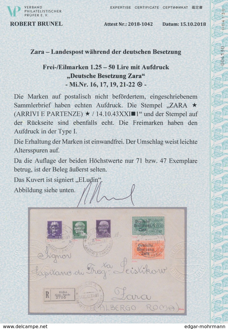 Dt. Besetzung II WK - Zara: 1943, 10 Lire Dunkelbläulichviolett, 20 Lire Dunkelgrün Und 50 Lire Schw - Besetzungen 1938-45