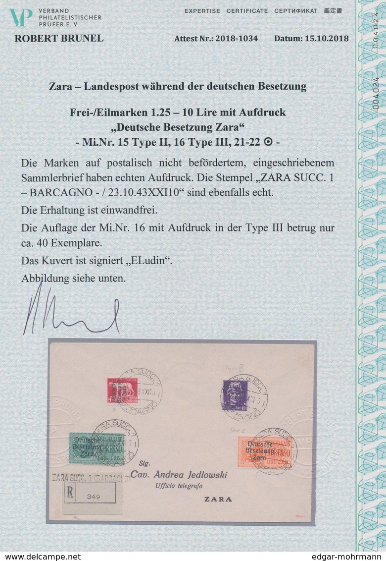 Dt. Besetzung II WK - Zara: 1943, 5 Lire Dunkelrosarot Mit Aufdruck Type II Und 10 Lire Dunkelbläuli - Besetzungen 1938-45