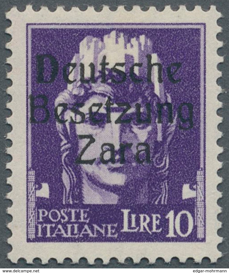 Dt. Besetzung II WK - Zara: 1943, 10 Lire Dunkelbläulichviolett, Aufdruck Type IV (Feld 13 Der Überd - Besetzungen 1938-45