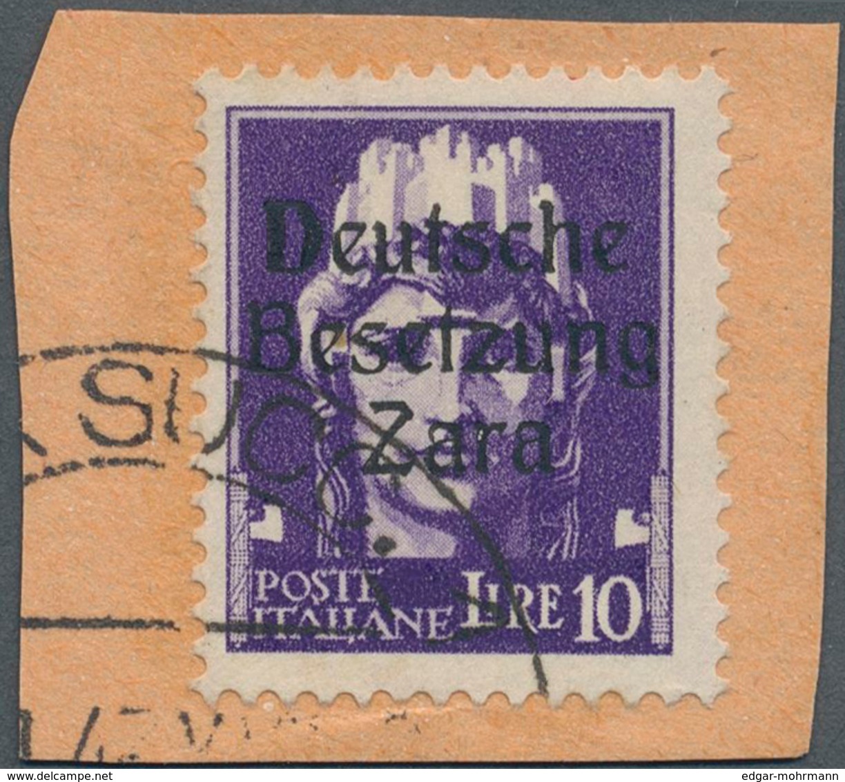 Dt. Besetzung II WK - Zara: 1943, 10 Lire Dunkelbläulichviolett, Aufdruck In Type IV (Feld 13 Der Üb - Besetzungen 1938-45