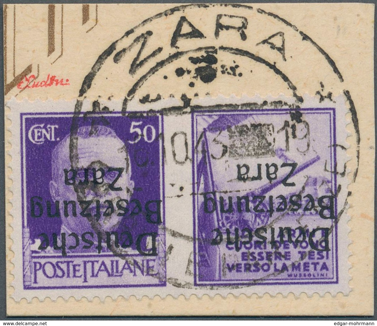 Dt. Besetzung II WK - Zara: 1943, 50 C Schwärzlichblauviolett Freimarke Mit Anhängendem Propagandafe - Besetzungen 1938-45