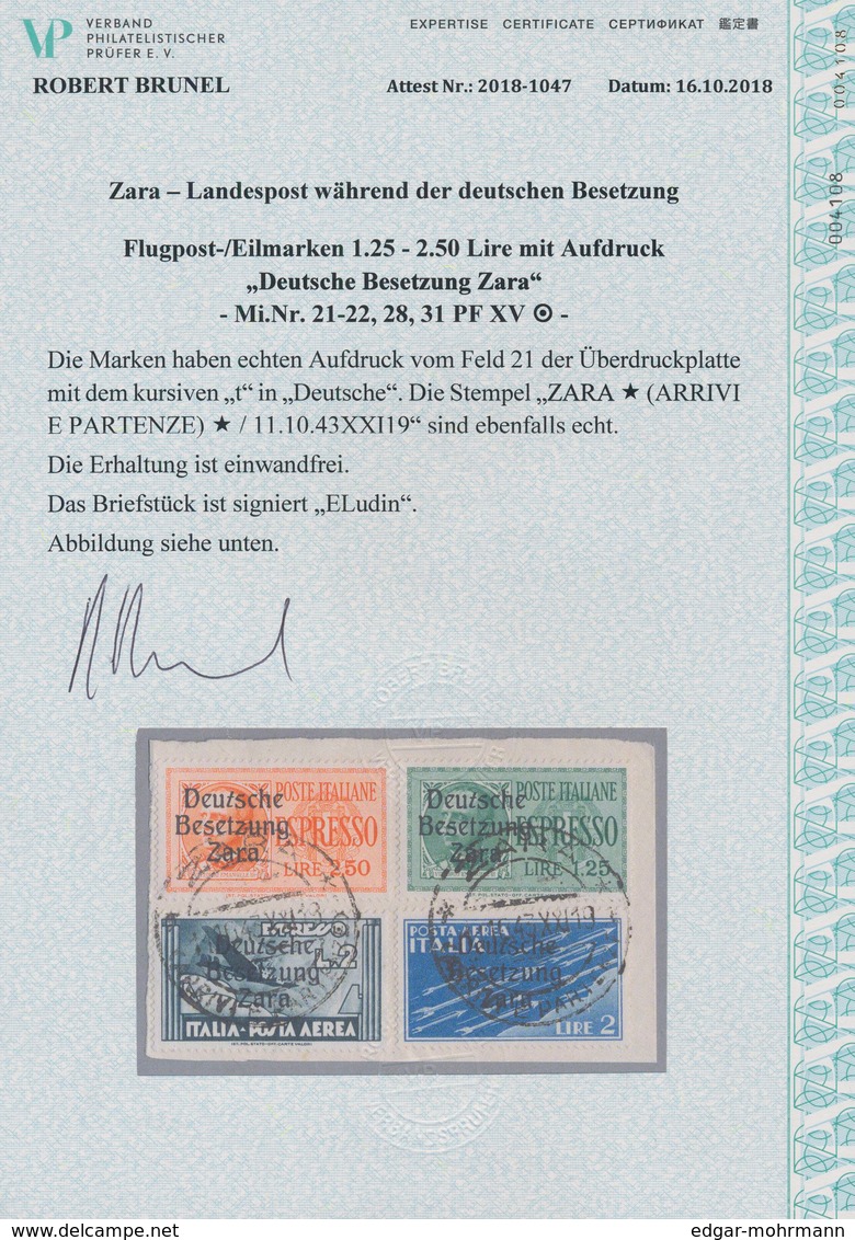 Dt. Besetzung II WK - Zara: 1943, 1,25 Lire Grün Und 2,50 Lire Rotorange Eilmarken, 2 Lire Dunkelbla - Besetzungen 1938-45