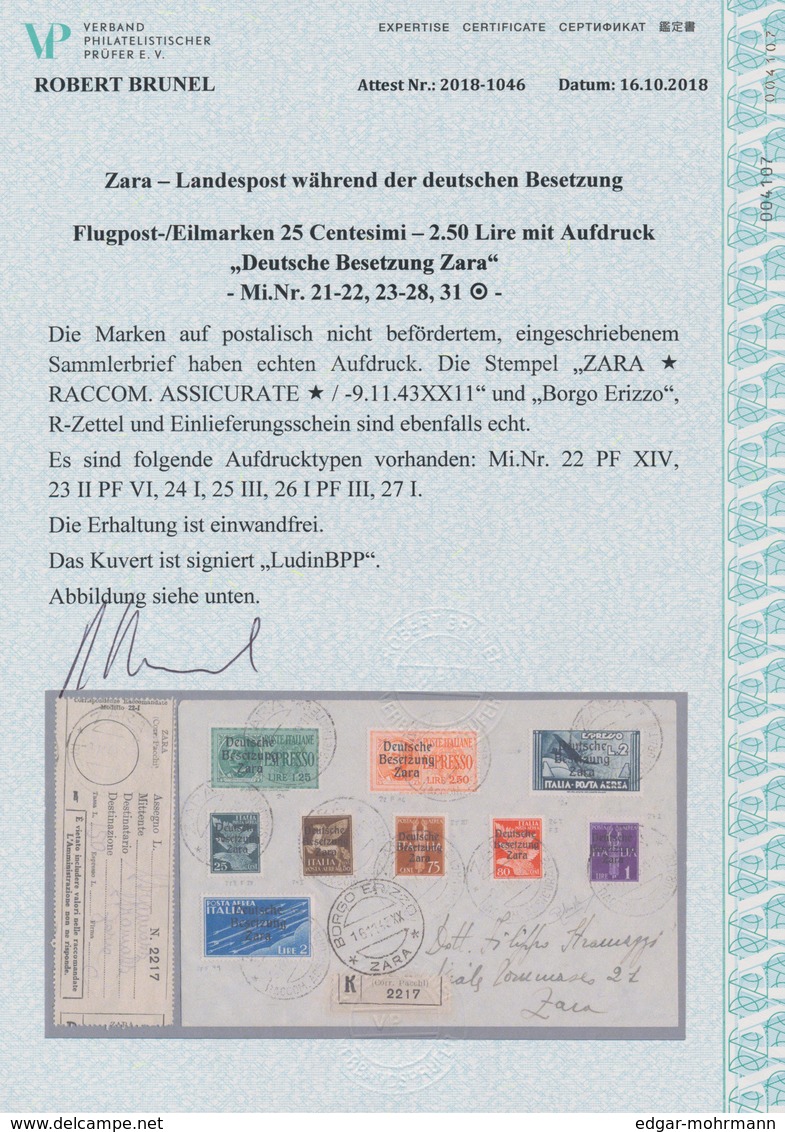 Dt. Besetzung II WK - Zara: 1943, 25 C Bis 2 Lire Flugpostmarken, 2 Lire Flugpost-Eilmarke Sowie 1,2 - Besetzungen 1938-45