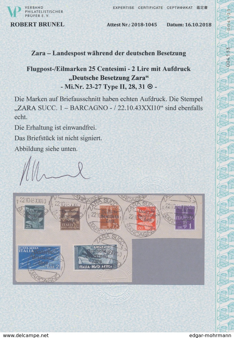 Dt. Besetzung II WK - Zara: 1943, 25 C Bis 1 Lire Flugpostmarken, Jeweils Mit Aufdruck Type I, 2 Lir - Besetzungen 1938-45