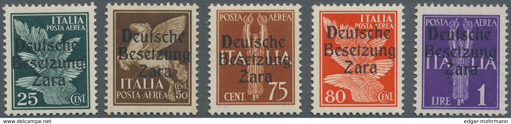Dt. Besetzung II WK - Zara: 1943, 25 C Bis 1 L Flugpostmarken, Alle 5 Werte Mit Aufdruck-Type IV, Di - Besetzungen 1938-45