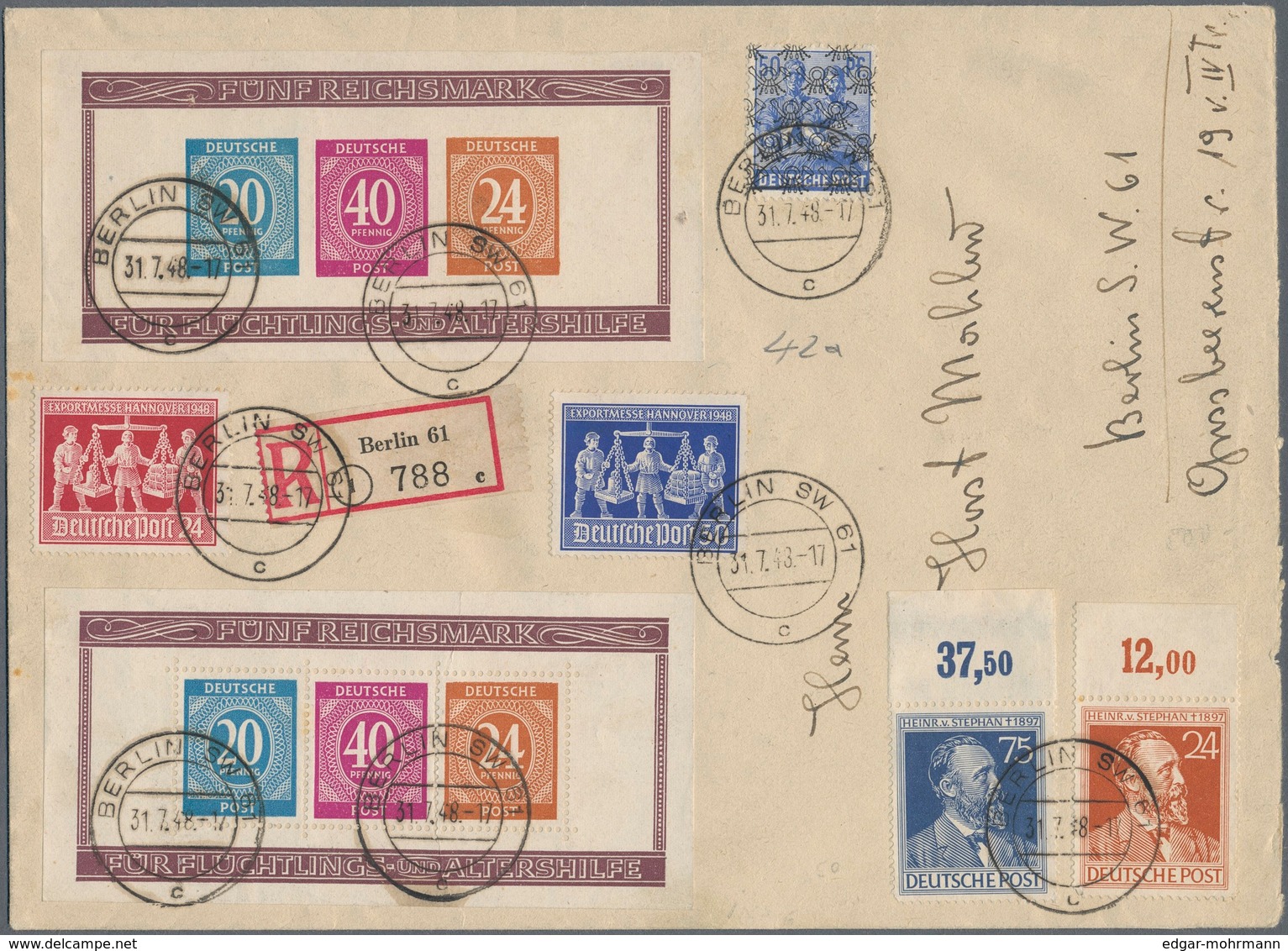 Berlin - Vorläufer: 1948: Umschlag Ca. 21 X 15 Cm. Als Ortsbrief Einschreiben Mit Beiden Blocks Flüc - Cartas & Documentos