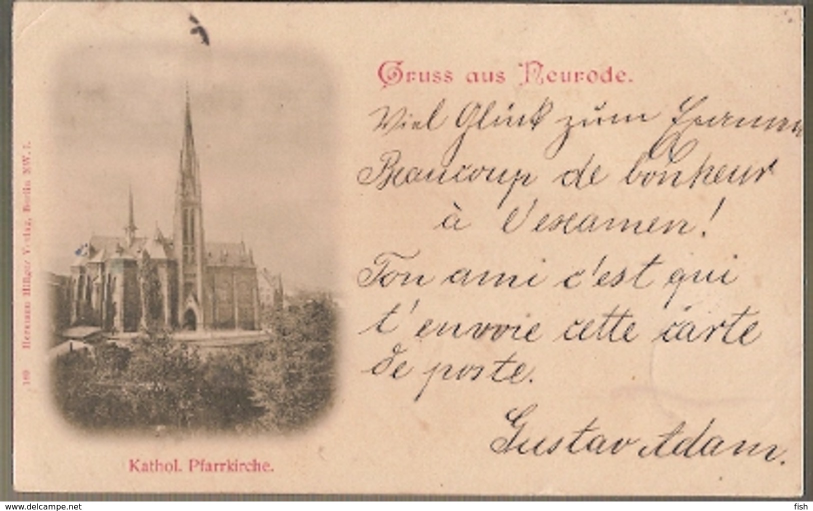 Poland & Circulated, Litografia, Gruss Aus Neurode, Kathol Pharrkirche, Bunzlau, Bolesławiec Poland 1898 (7) - Pologne