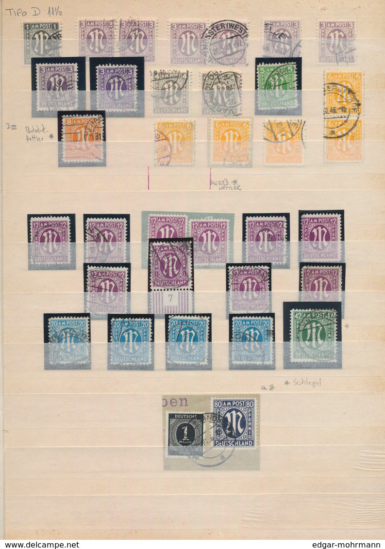 Bizone: 1945/1946, AM-Post-Spezialsammlung gestempelt nach Zähnungen und Farben sehr reichhaltig im