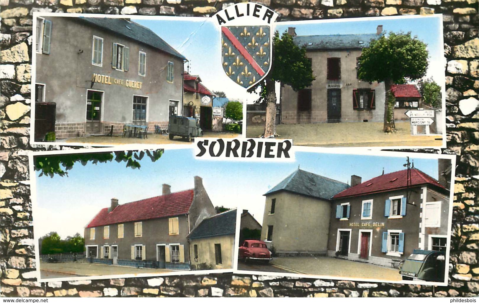 ALLIER  SORBIER  Hotel, Mairie, Poste   ( Cpsm) - Autres & Non Classés