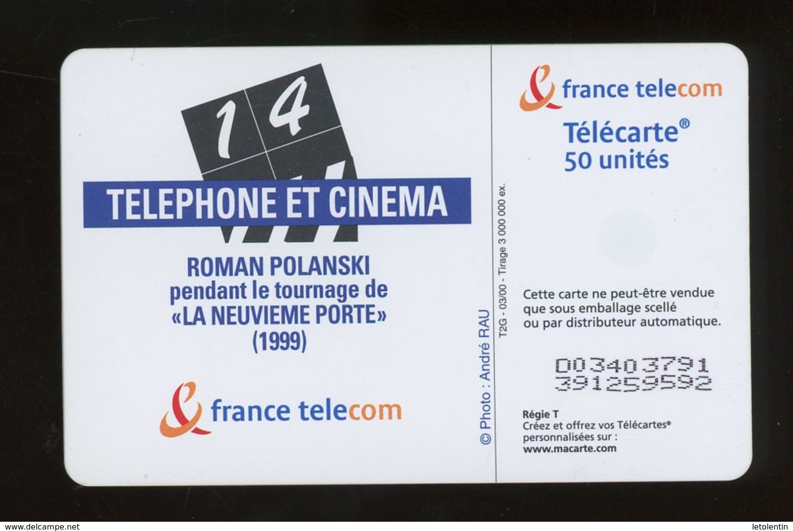 FRANCE -  TELEPHONE ET CINEMA - ROMAN POLANSKI - 50 U - - 2000