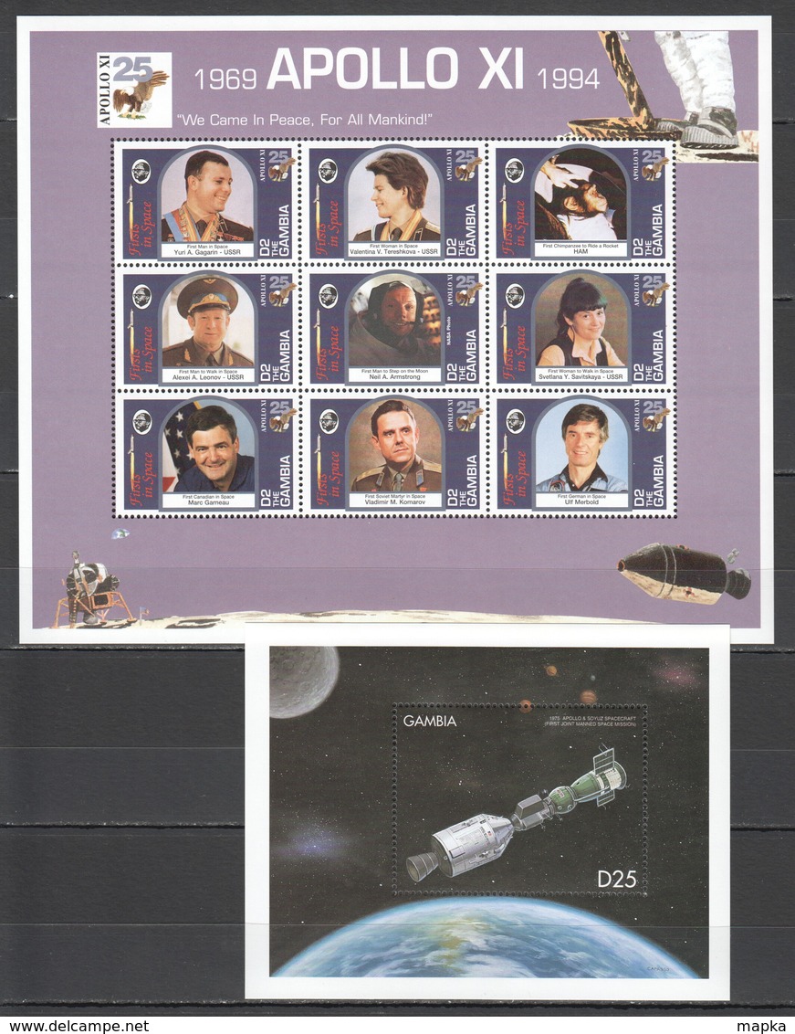 P366 1994 GAMBIA SPACE APOLLO XI & SOYUZ 25TH ANNIVERSARY GAGARIN TERESHKOVA 1KB+1BL MNH - Andere & Zonder Classificatie