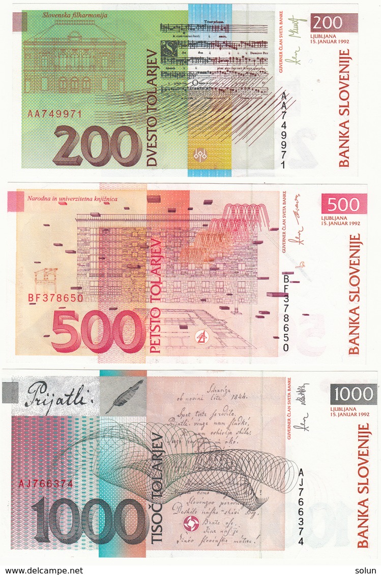 SLOVENIJA  KOMPLET TOLAR TOLARJI I. SERIJA 1992 BANKNOTE SLOVENIA 10, 20 50, 100, 200, 500 ,1000 TOLAR - Slovenia