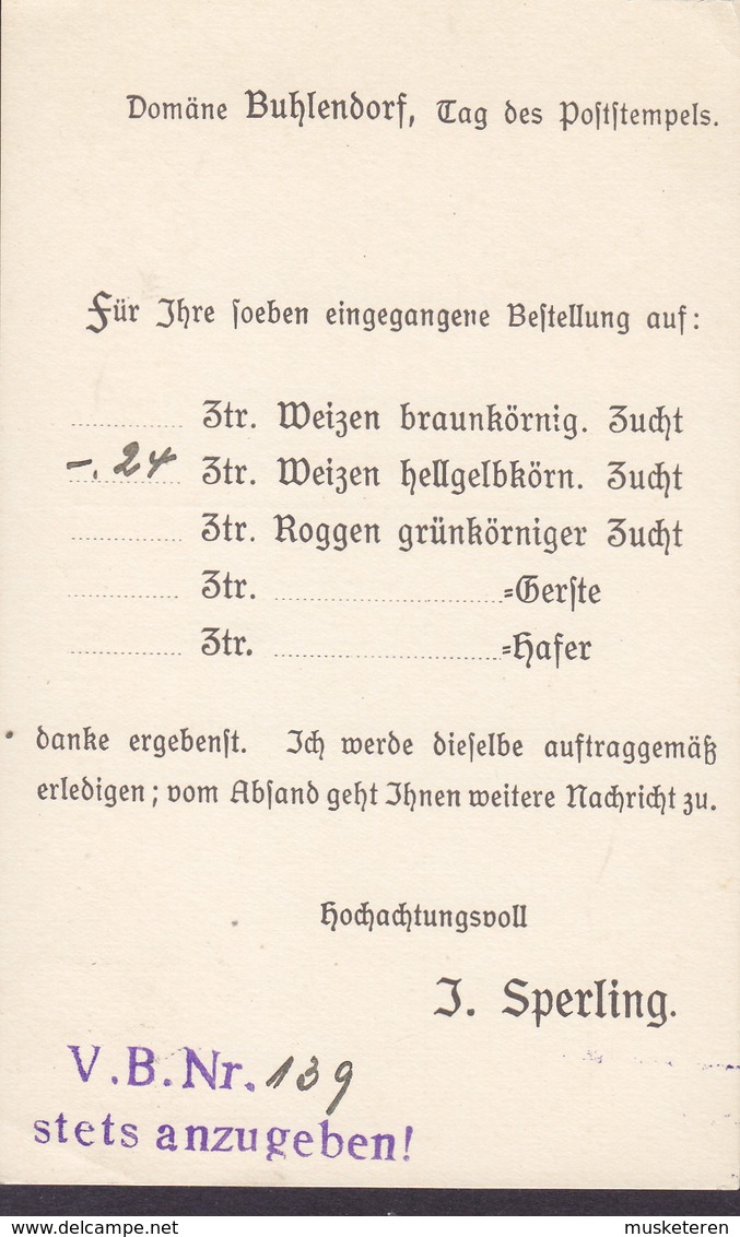 Deutsches Reich J. SPERLING Saatzuchtwirtschaft DOMÄNE Buhlendorf GÜTERGLÜCK 1921 Card Karte Germania (2 Scans) - Briefe U. Dokumente