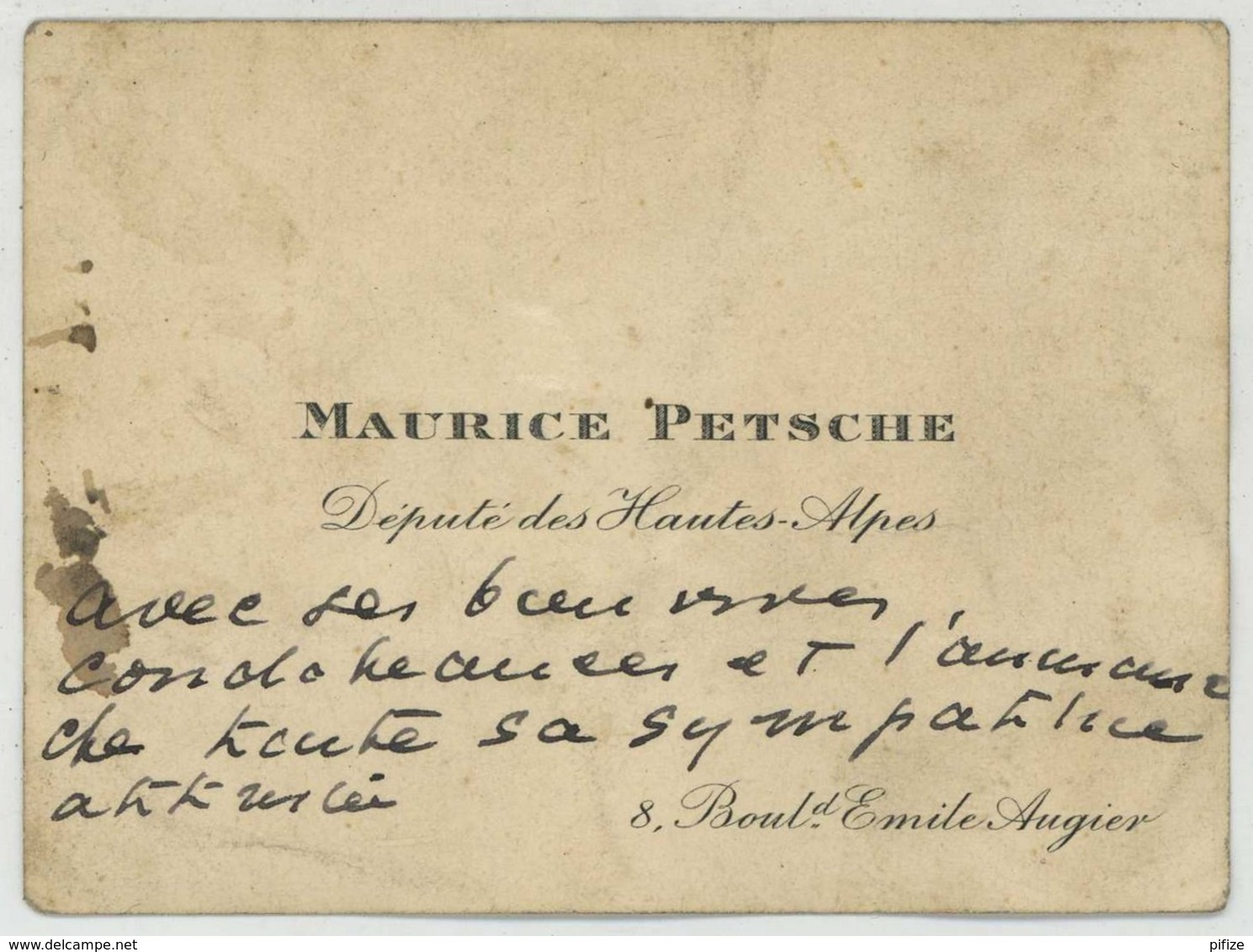 Autographe De Maurice Petsche , Député Des Hautes-Alpes , Sur Sa Carte De Visite . Voir état . - Other & Unclassified