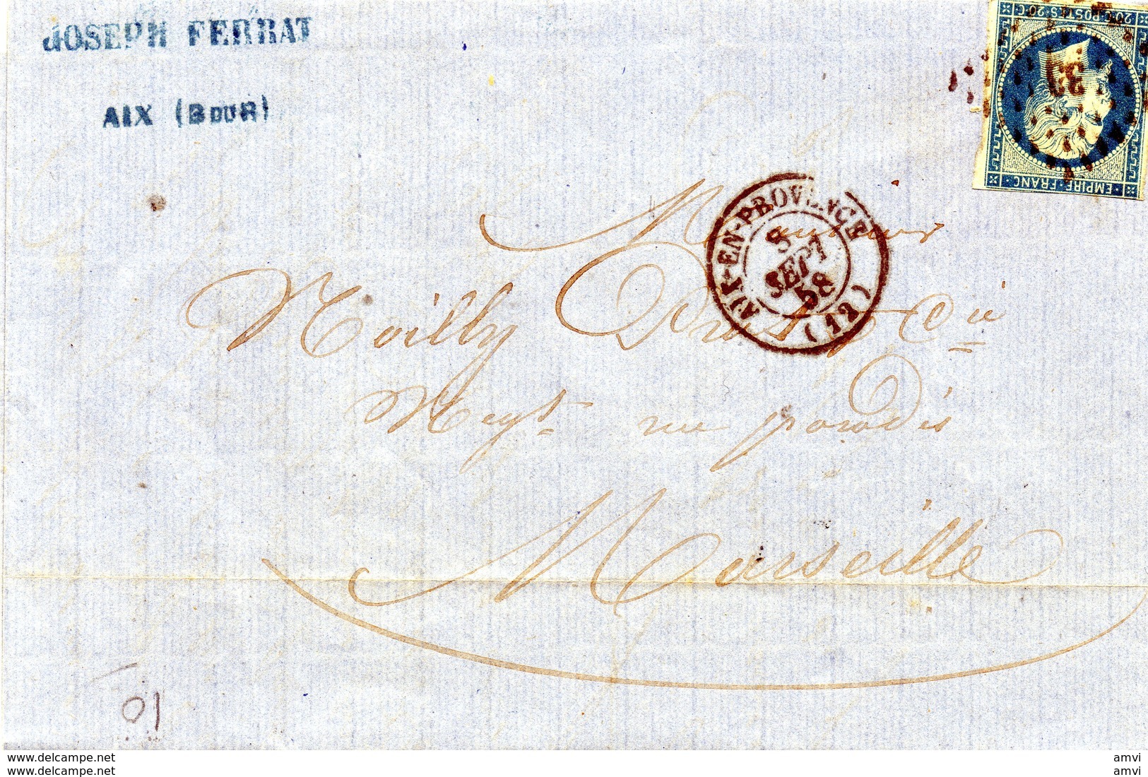 3922 - LAC - 1858 CAD Aix En Provence - Au Dos CAD Marseille - Joseph FERRAT Huile D'aix Bouches Du Rhone - 1849-1876: Classic Period