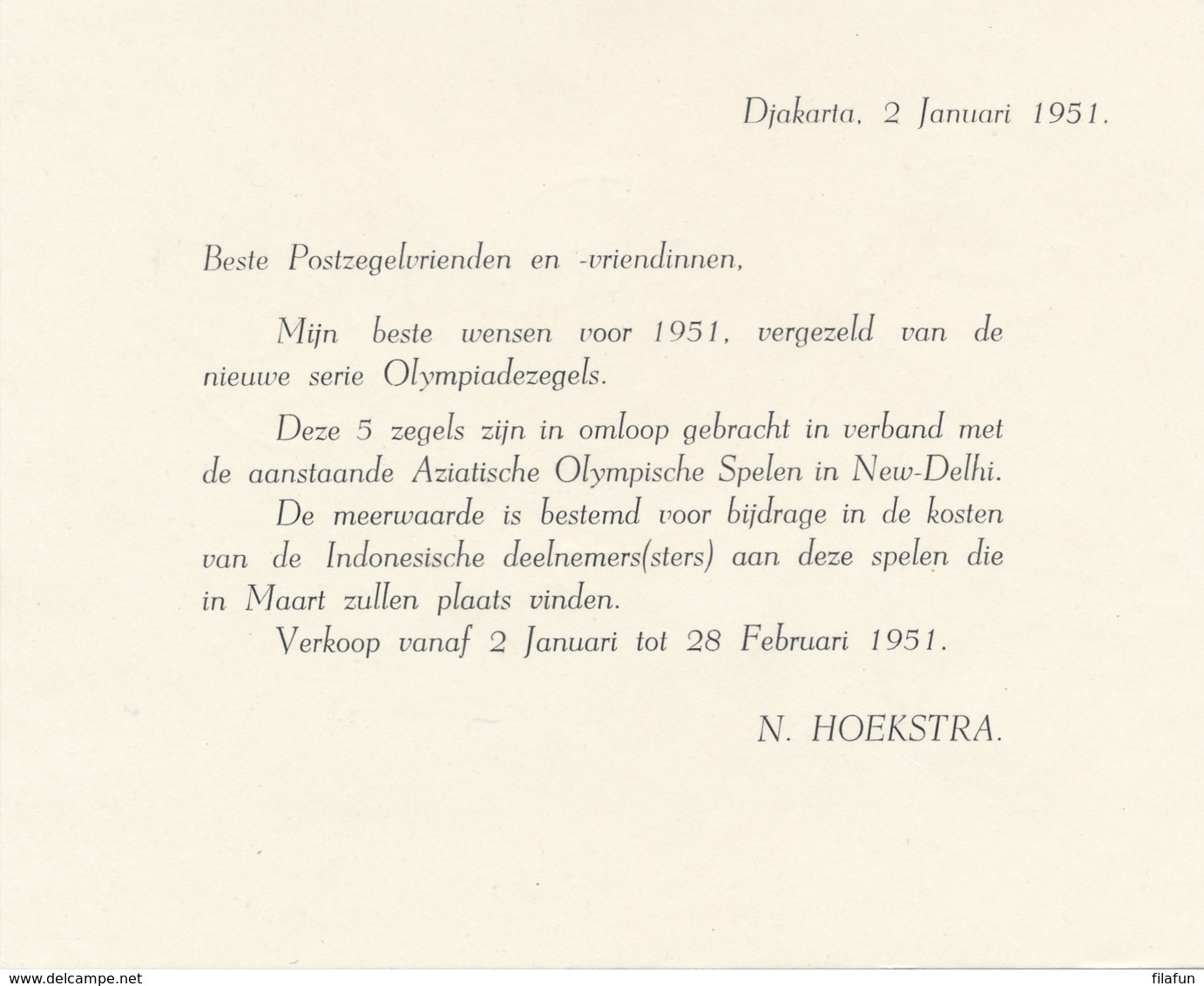 Indonesia - 1951 - Asiatic Olympic Games Op R-cover Met Inlegvel 1st Day Van Djakartakota/4 Naar Amsterdam - Indonesië