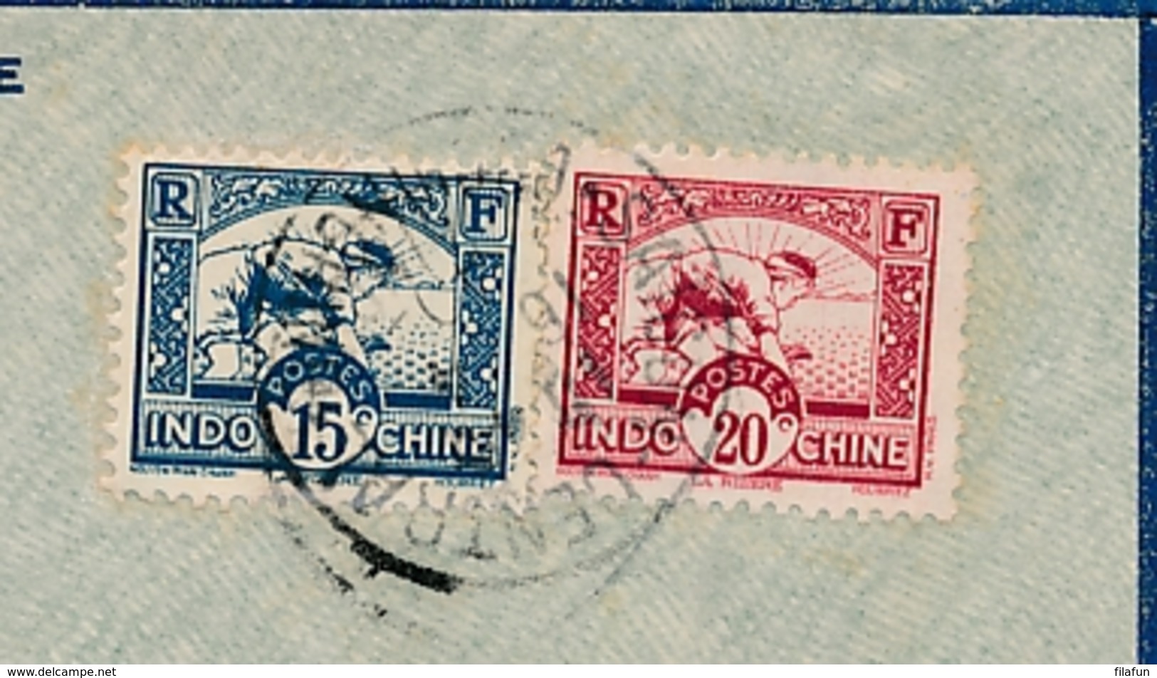 Indochine / Nederlands Indië - 1940 - 15 + 20 Cents On Censored LP-cover From Saigon To Batavia - Nederlands-Indië