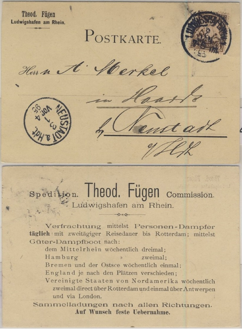 Bayern - Ludwigshafen, Theod. Fügen Spedition, Werbedrucksache N. Neustadt 1895 - Andere & Zonder Classificatie