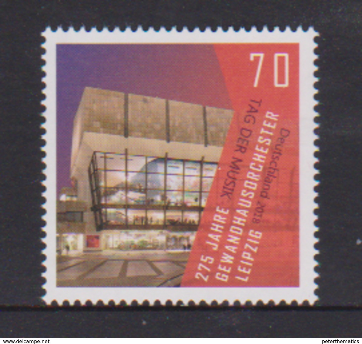 GERMANY, 2018, MNH, MUSIC, DAY OF MUSIC, LEIPZIG MUSIC HALL, ORCHESTRA, ARCHITECTURE, 1v - Music