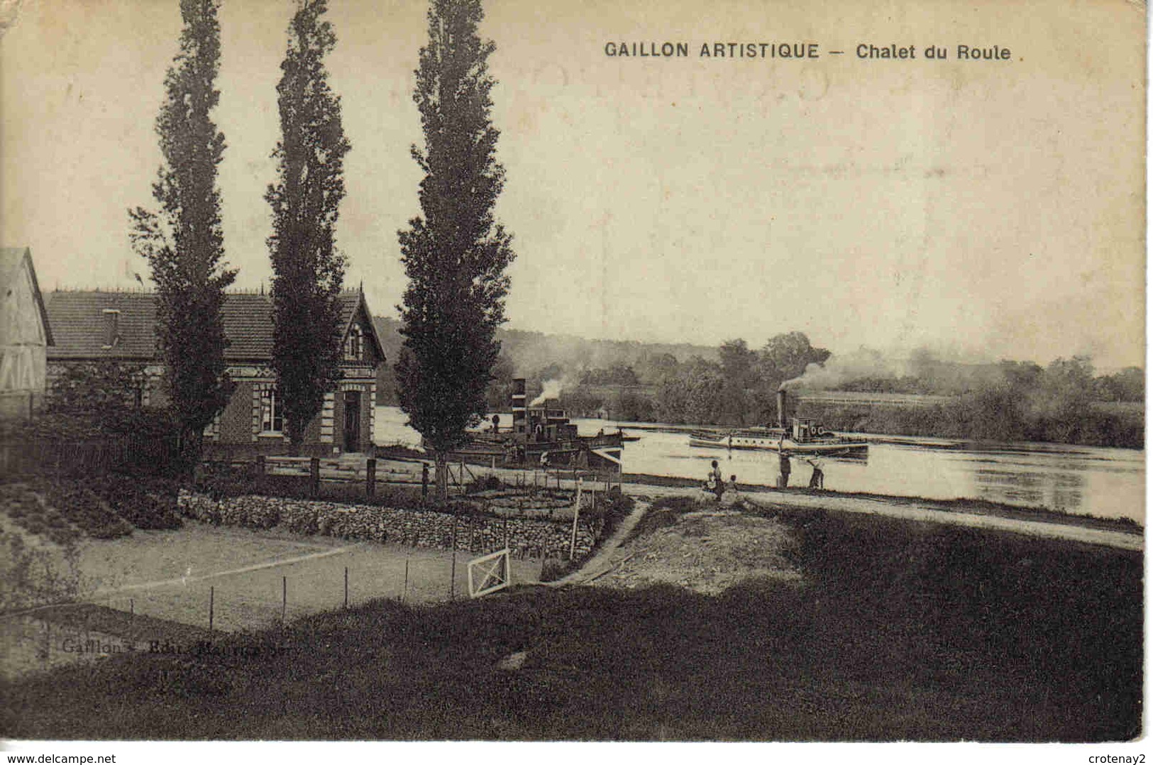 27 Gaillon Artistique Vers Les Andelys En 1916 Le Chalet Du Roule Bateaux Vapeur Animée Enfants Et Hommes Avec Pelles - Les Andelys