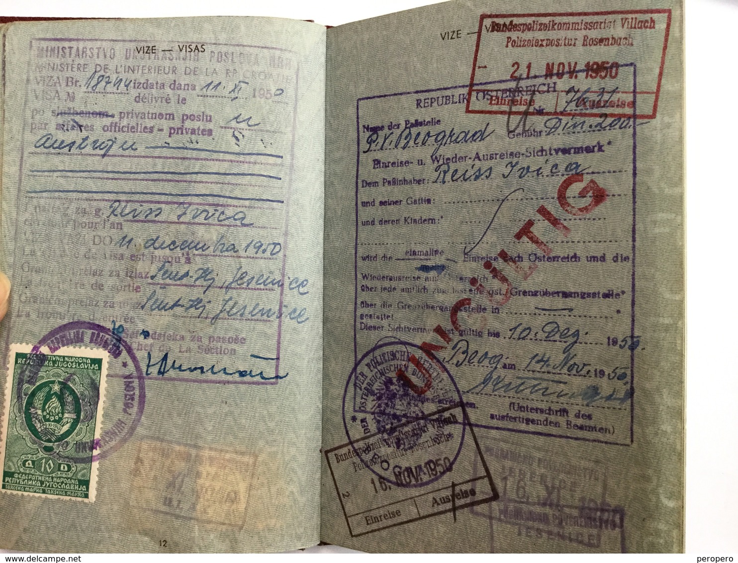 PASSPORT   REISEPASS  PASSAPORTO   PASSEPORT FNRJ   JUGOSLAVIJA  YUGOSLAVIA 1950 VISA TO: AUSTRIA, GERMANY, Switzerland, - Documentos Históricos