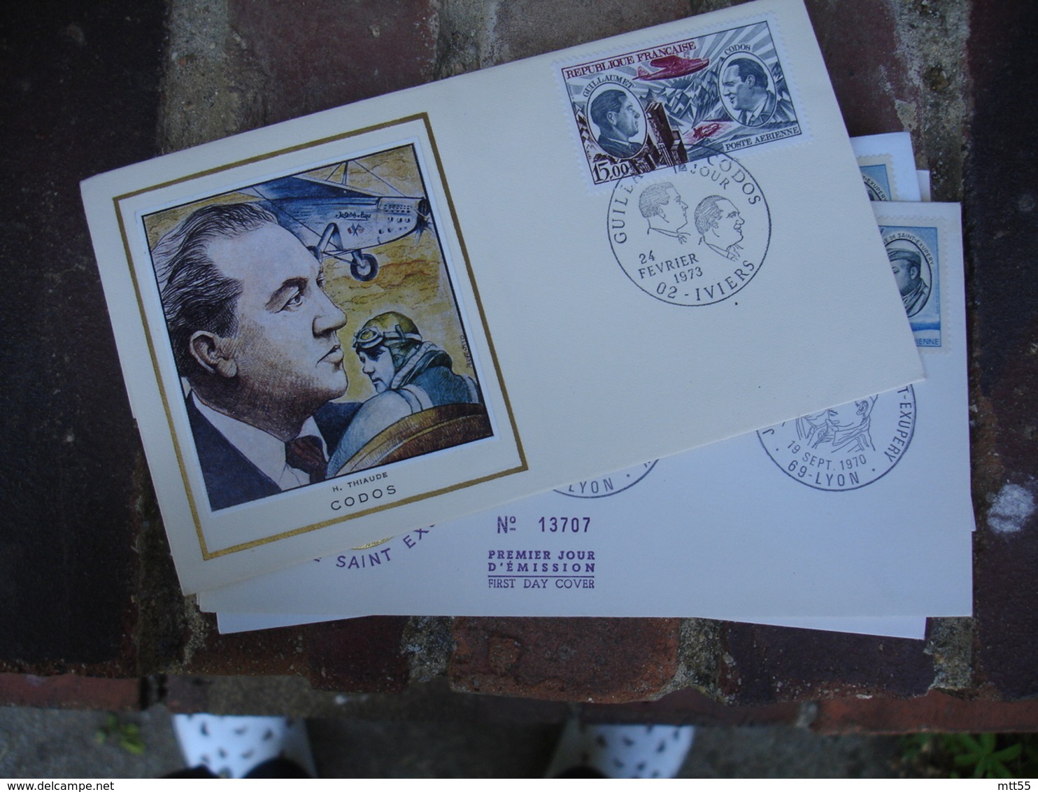 Poste Aerienne 20 F  Mermoz Saint Exupery Et 15 F Guillaumet Codos Lot De5 Fdc Enveloppe 1 Er Jour - 1970-1979