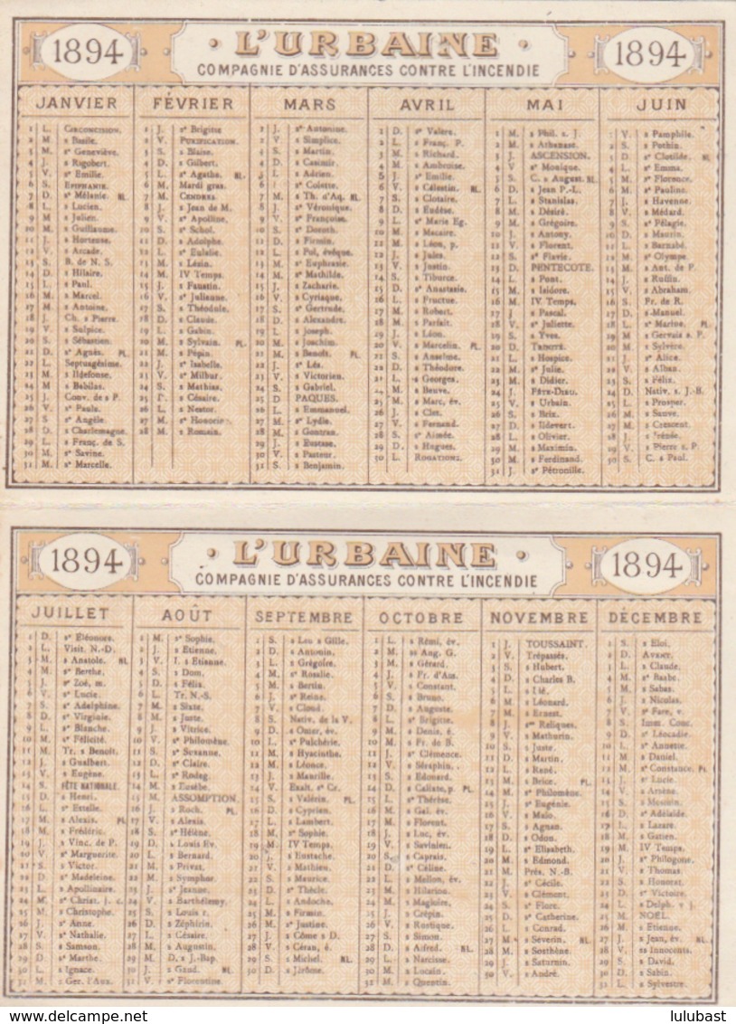 Calendrier Illustré De La Cie D'Assurances Contre L'incendie "l'URBAINE" 8-10 Rue Lepeltier - Paris. - Klein Formaat: ...-1900