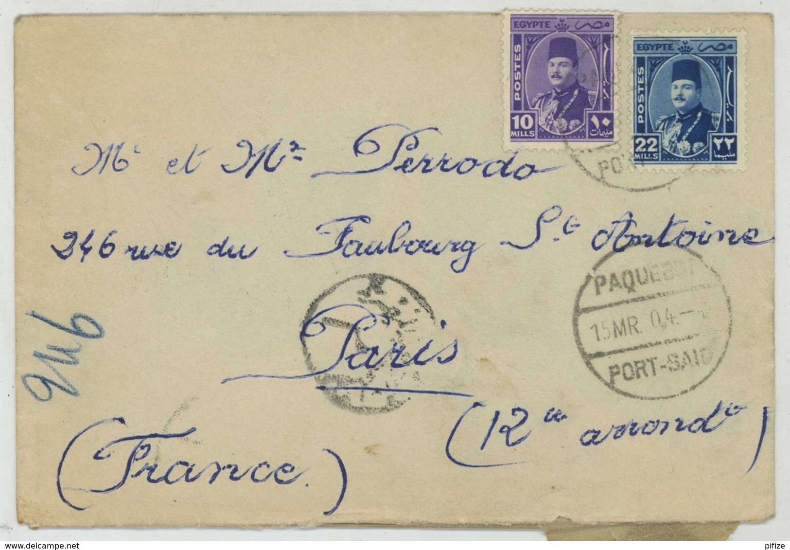 Cachet De Paquebot Sur Enveloppe De Port Said (Egypte) à Paris . - Maritime Post