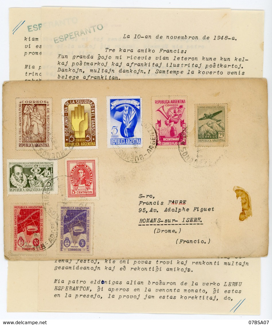 ESPERANTO ARGENTINE 1948 BUENOS AIRES LETTRE RECOMMANDEE => FRANCE - Covers & Documents