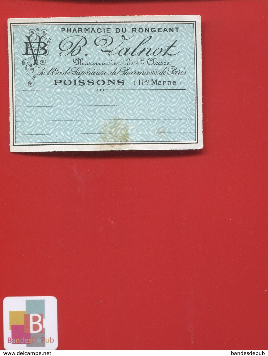 POISSONS HAUTE MARNE   Pharmacien VALNOT  ETIQUETTE ANCIENNE PHARMACIE Du Rongeant    CIRCA 1900 - Autres & Non Classés