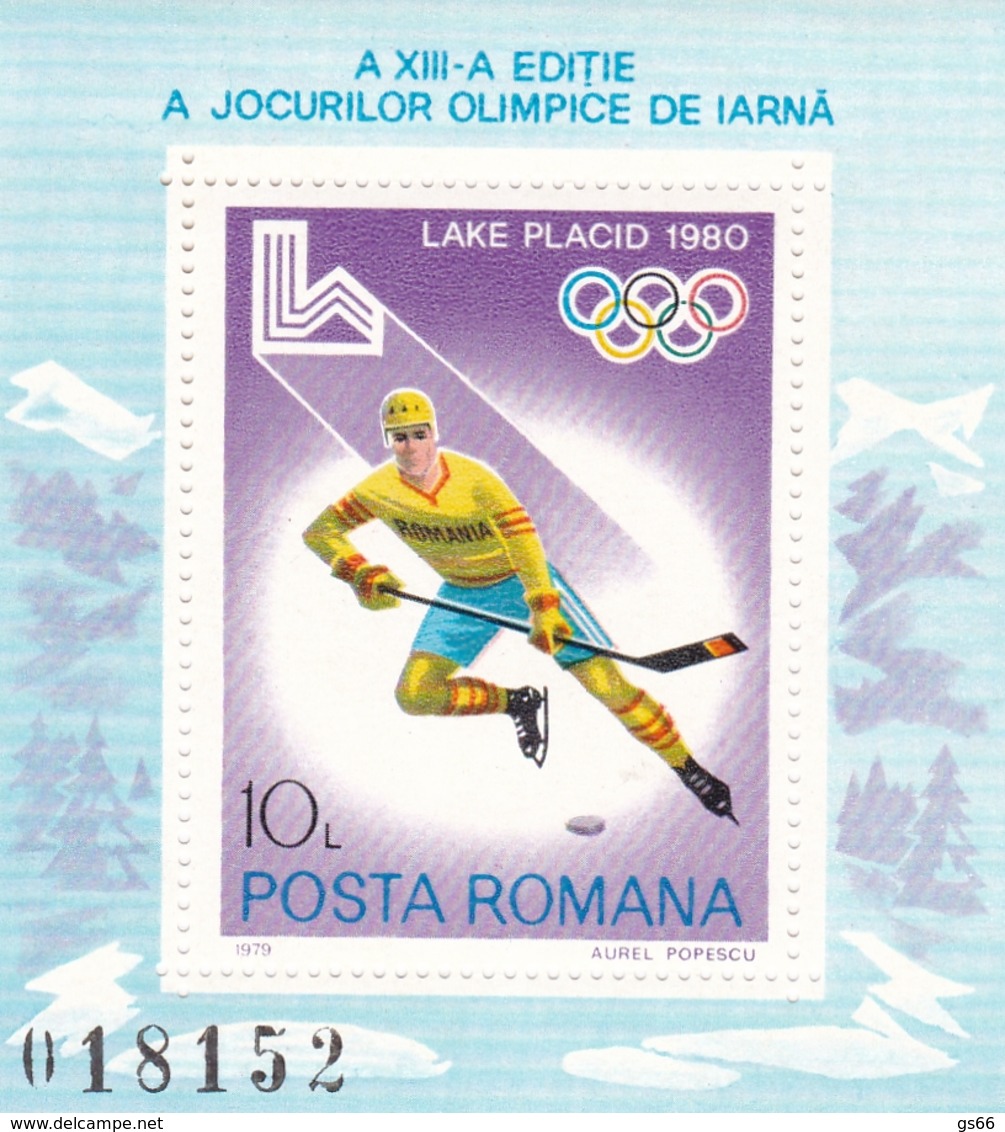 Rumänien, 1979, 3672 Block 164, MNH **,  Olympische Winterspiele 1980, Lake Placid. - Blocks & Sheetlets