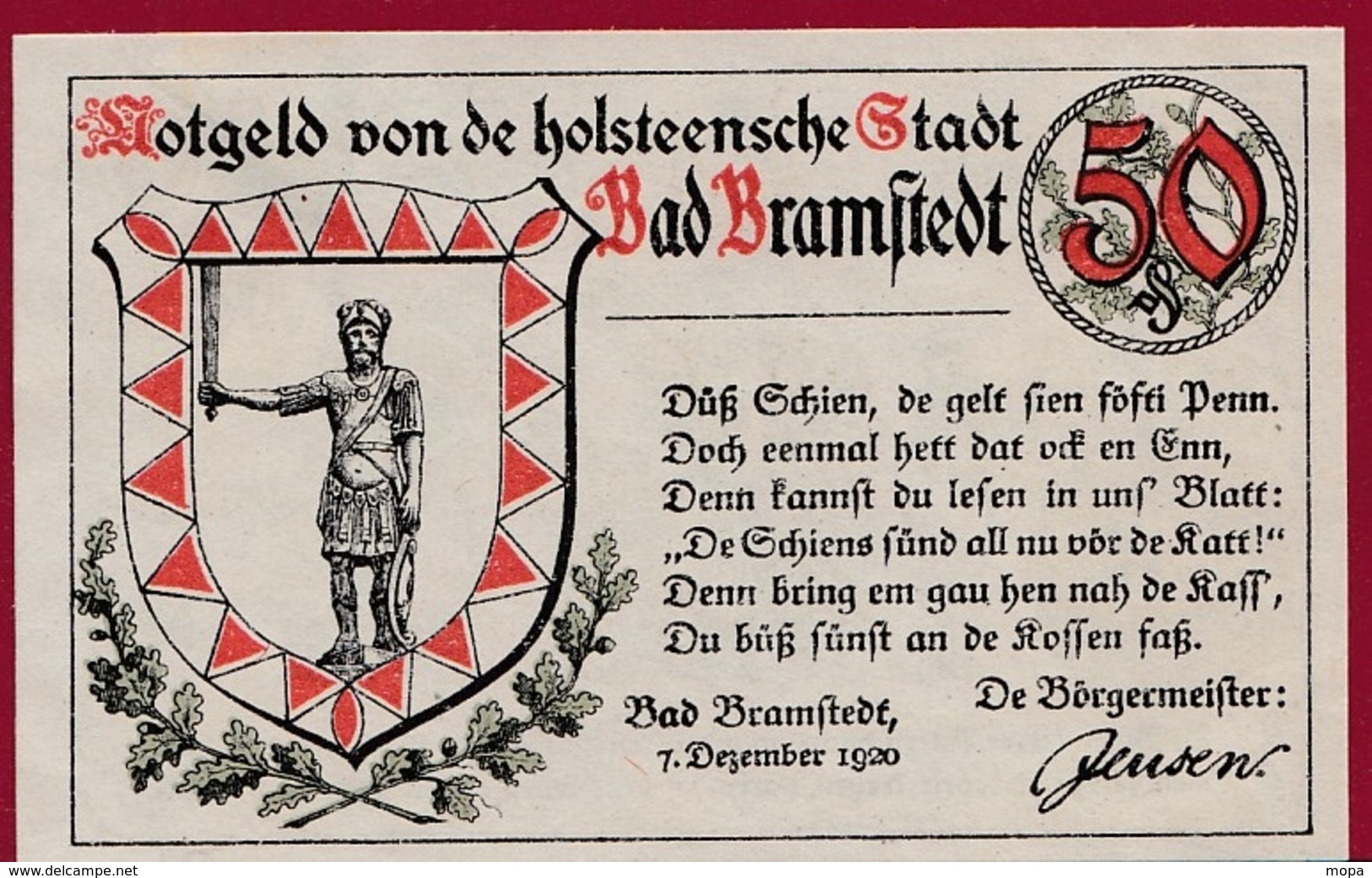 Allemagne 1 Notgeld 50 Pfenning Stadt Bramstedt ( RARE)dans L'état Lot N °4350 - Collections