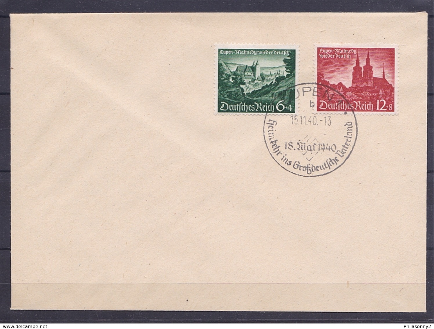 DEUTSCHES REICH 1940 Nrn 748 - 749 SST V. 15.11.1940 EUPEN - Briefe U. Dokumente