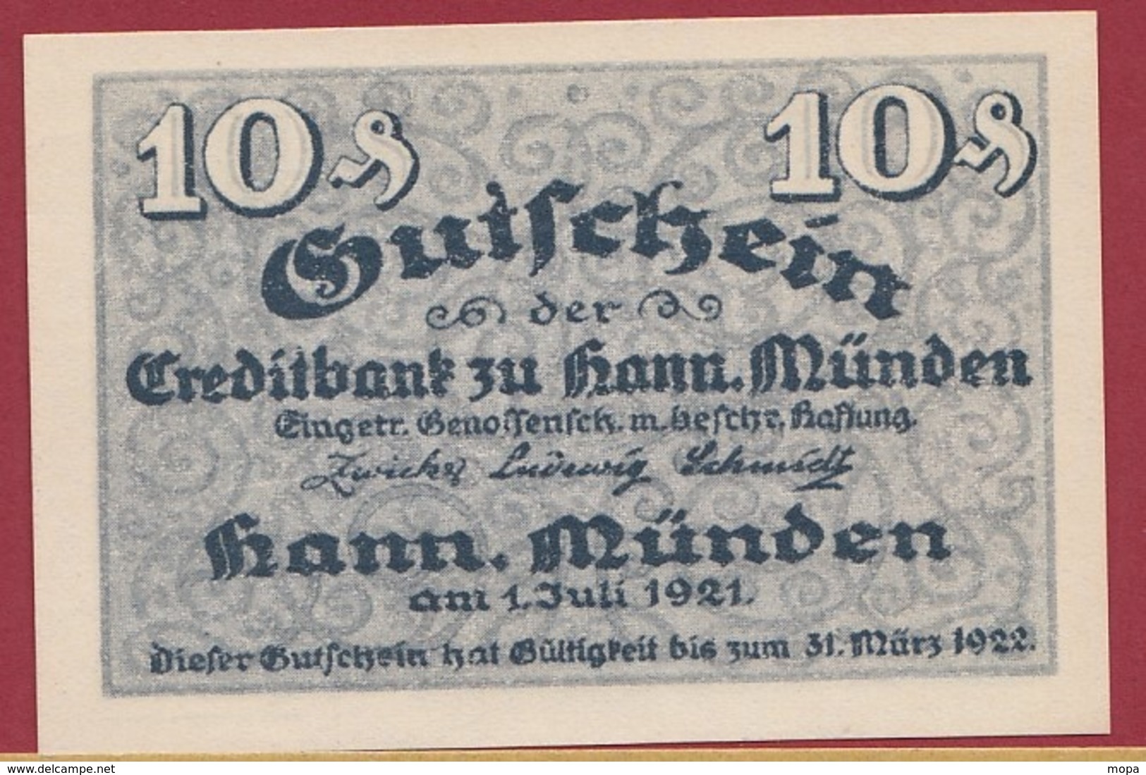 Allemagne 1 Notgeld 10 Pfenning Stadt Hann-Münden  (RARE) Dans L'état Lot N °4357 - Collections