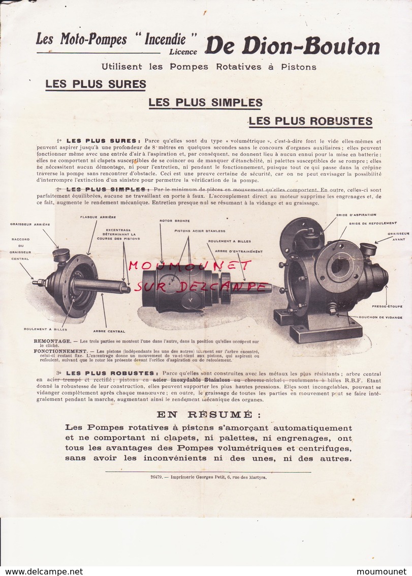 Etablissement Delieuvin. Moto-pompes "Incendie" Licence De Dion-Bouton - Other & Unclassified