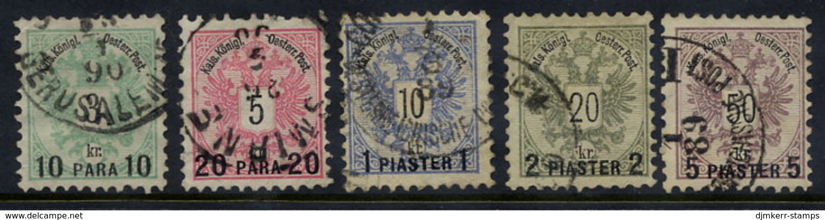 AUSTRIA PO In The LEVANT 1888 Surcharges On Arms Issue Used.  Michel 15-19 - Oriente Austriaco