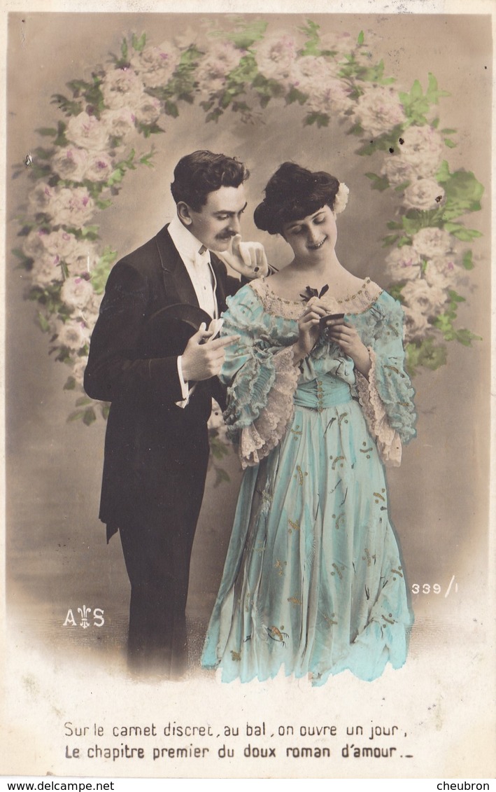 CARTE FANTAISIE. CPA. COUPLE. SÉRIE COMPLÈTE DE 5 CARTES .  " ROMAN D'AMOUR ".. ANNEE 1906 - Couples