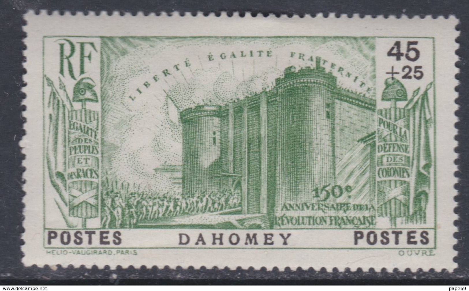 Dahomey  N° 115 X Partie 150ème Ann. De La Révolution : 45 C. + 25 C. Vert Trace De Charnière Sinon TB - Unused Stamps