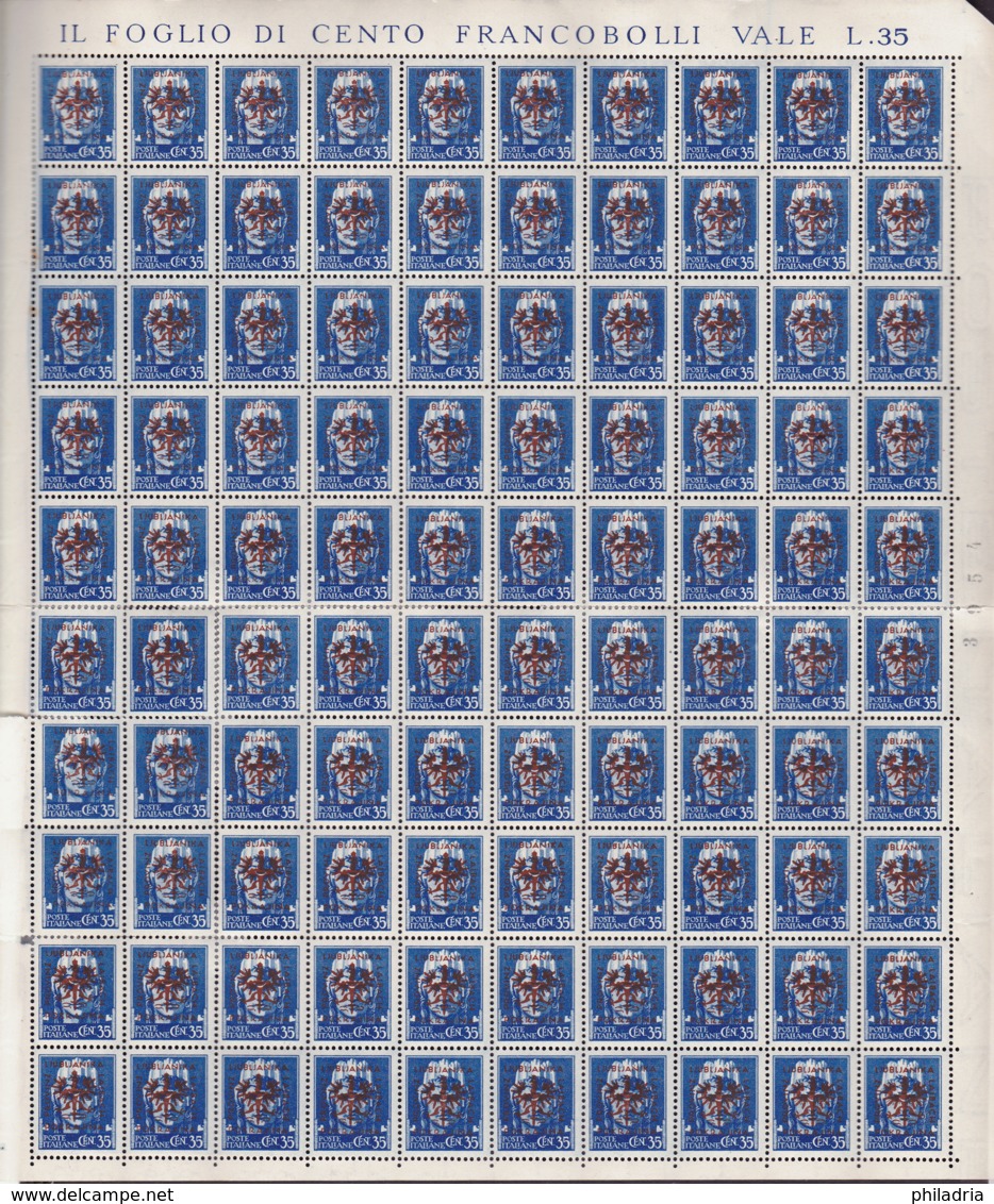 Laibach, German Occupation, 35 Cent, Sheet Reconstruction (one Block Of Four Inserted), All Constant Flaws, Mostly MNH - Occupation 1938-45