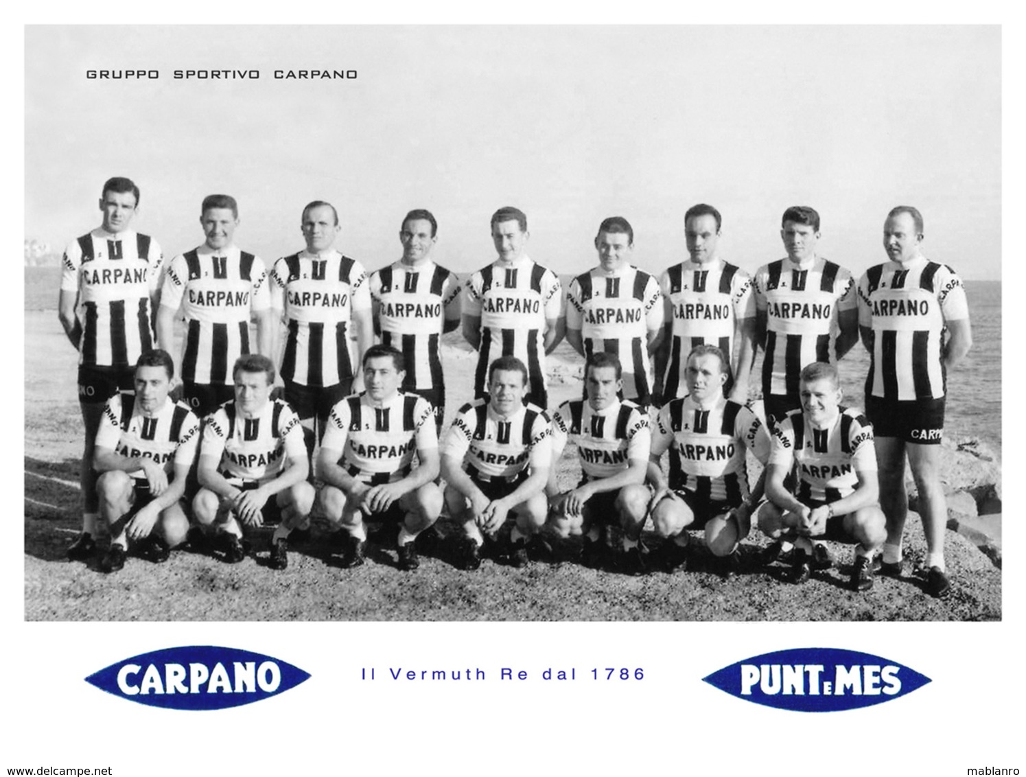 PHOTO RIGIDE, GRAND CALITE GROUPE TEAM CARPANO 1961 FORMAT 14,8 X 20 - Wielrennen