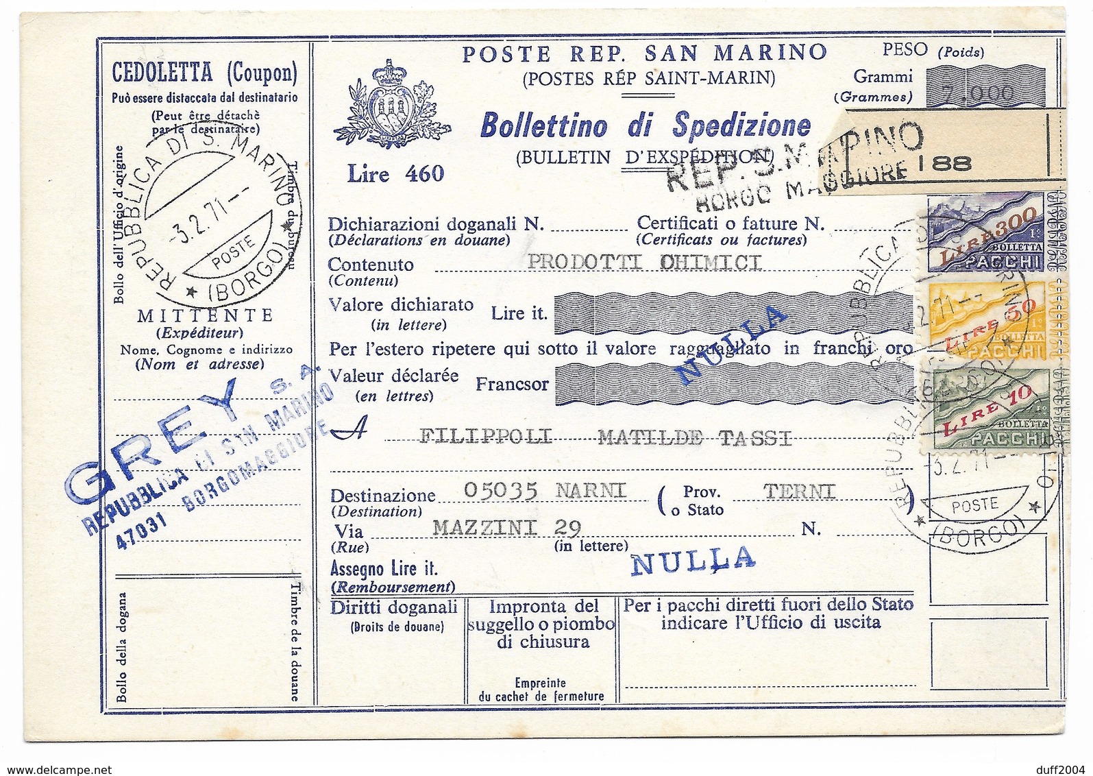 SAN MARINO - DA SAN MARINO A NARNI - 3.2.1971 - RESTITUITO AL MITTENTE. - Interi Postali