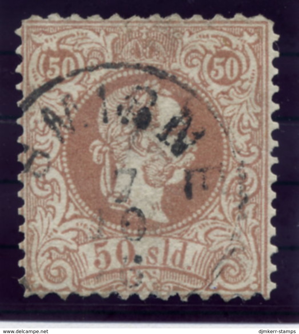 AUSTRIAN  POST IN LEVANT  1867 Franz Josef I Coarse Printing 50 Soldi Perforated 10½:12 Used.  Michel 7 I F - Eastern Austria